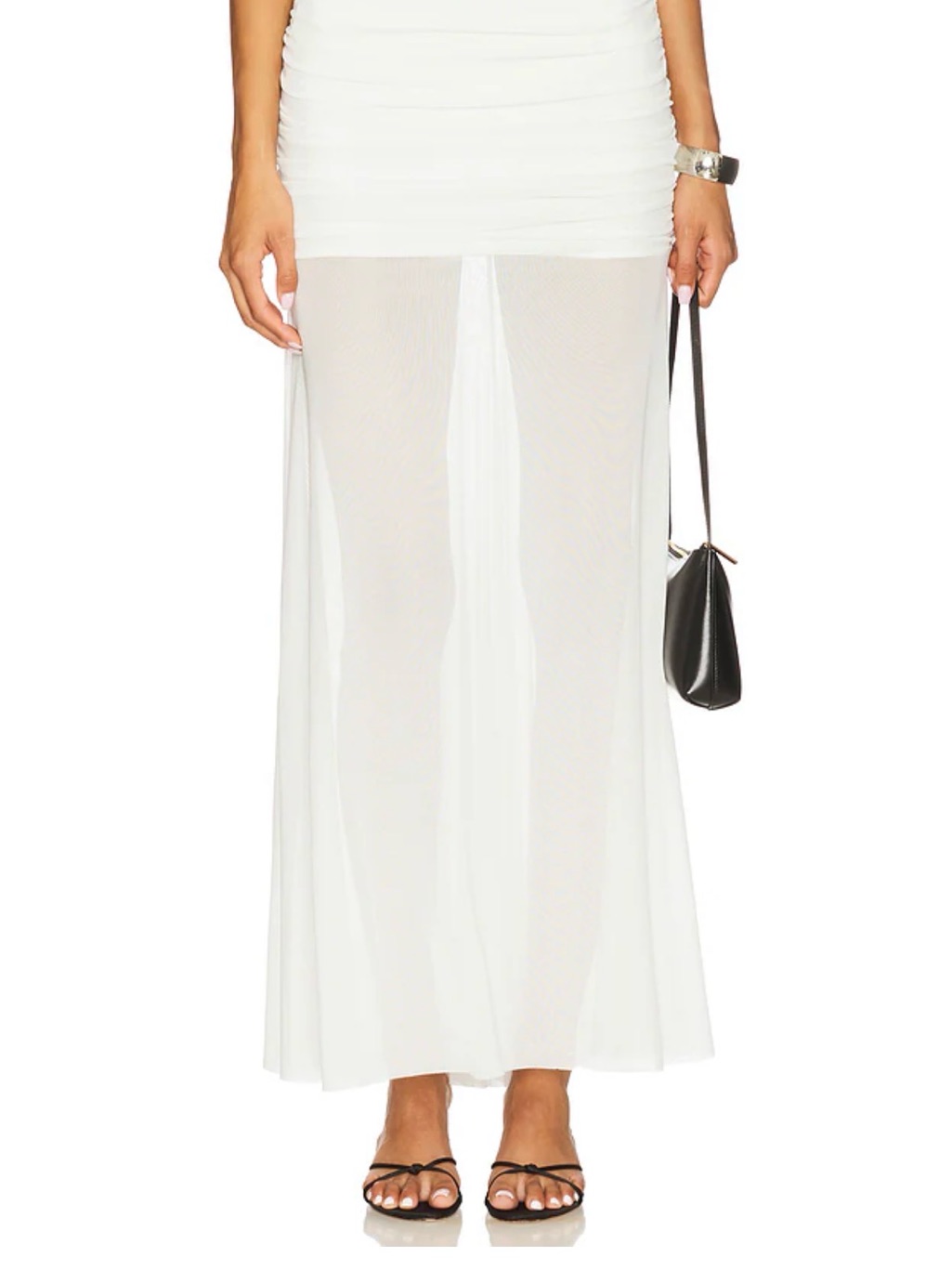 Amanda Uprichard Sheer White Maxi Skirt With Ruched Waistband